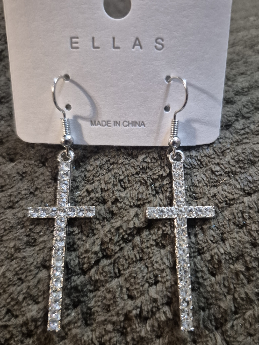 Ella Silver Crystal Cross Drop Earrings